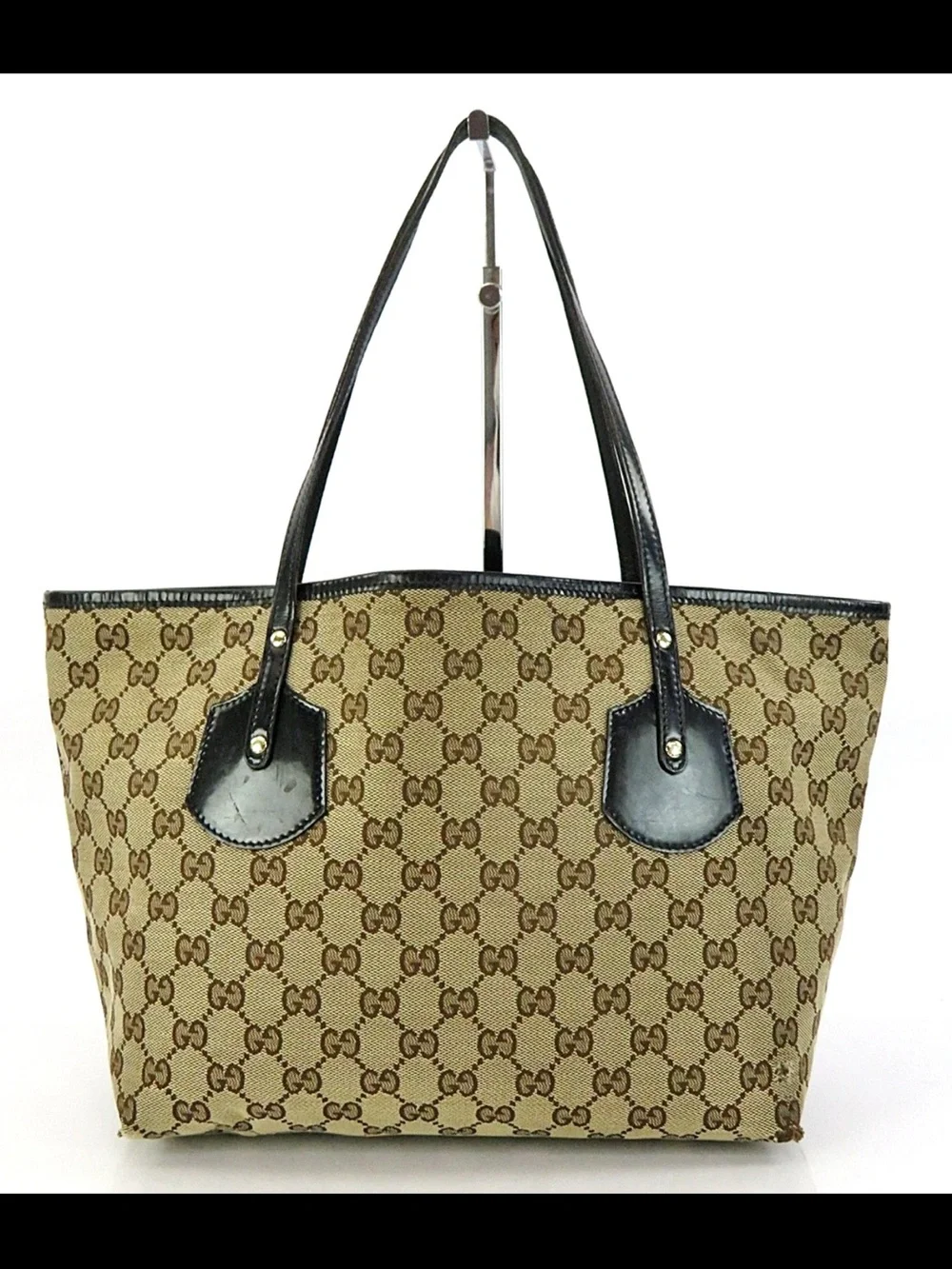 Gucci Brown GG Canvas Tote with Black Leather Accents